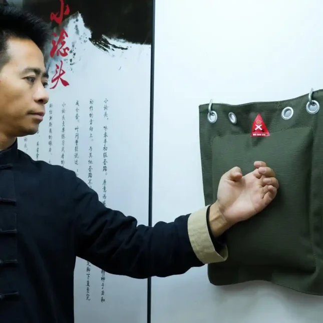 Wing Chun sandbag used in martial arts practice for technique enhancement.