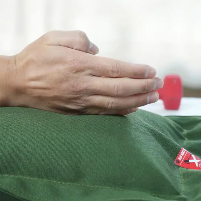 Close-up view of a Wing Chun sandbag.